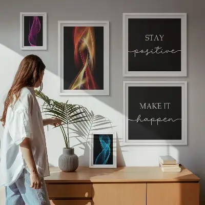 Modernes Wandbilder-Set mit Zitaten, Lichtmustern und Inspirationen