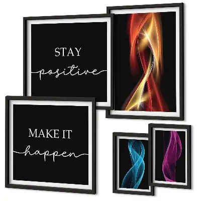 Modernes Wandbilder-Set mit Zitaten, Lichtmustern und Inspirationen