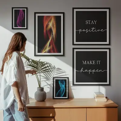 Modernes Wandbilder-Set mit Zitaten, Lichtmustern und Inspirationen