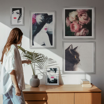 Modernes wandbilder-set Stilvolle Porträts von Frauen mit Rosen