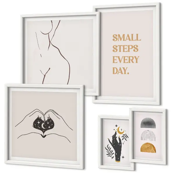 Bildergalerie-Set für die Wand mit Motiven zu Motivation, positivem Denken und Minimalismus
