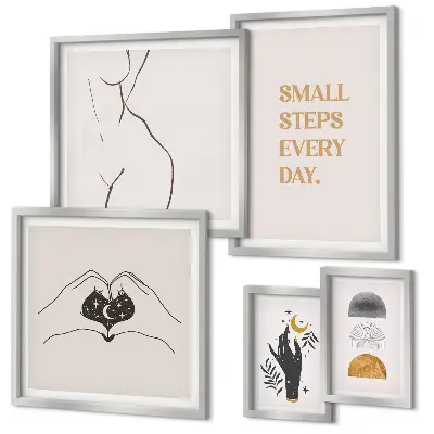 Bildergalerie-Set für die Wand mit Motiven zu Motivation, positivem Denken und Minimalismus