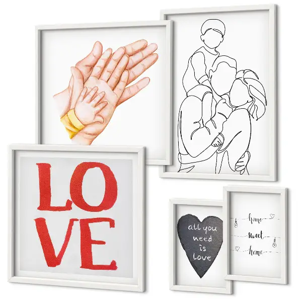 Bildergalerie-Set für die Wand mit den Motiven Familie, Liebe, Wärme und Glück