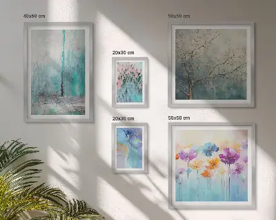 Bilderset für das Sofa mit abstrakten Blumenlandschaften