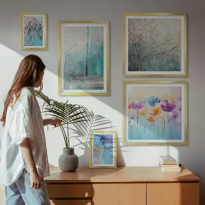 Bilderset für das Sofa mit abstrakten Blumenlandschaften