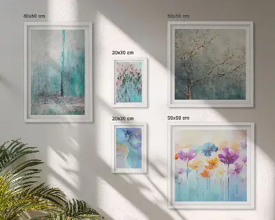 Bilderset für das Sofa mit abstrakten Blumenlandschaften