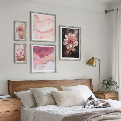 Modernes wandbilder-set Rosa Blumenarrangements