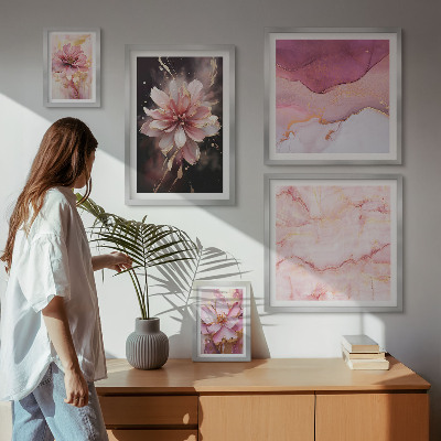 Modernes wandbilder-set Rosa Blumenarrangements