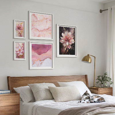 Modernes wandbilder-set Rosa Blumenarrangements