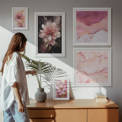 Modernes wandbilder-set Rosa Blumenarrangements