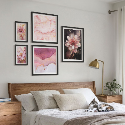 Modernes wandbilder-set Rosa Blumenarrangements