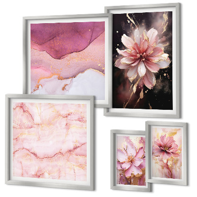 Modernes wandbilder-set Rosa Blumenarrangements