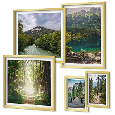 Wandbilder-Set mit Berglandschaften und Waldwegen