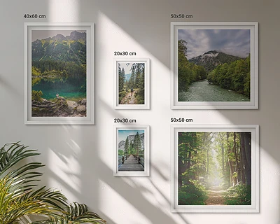Wandbilder-Set mit Berglandschaften und Waldwegen
