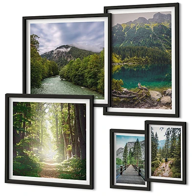 Wandbilder-Set mit Berglandschaften und Waldwegen