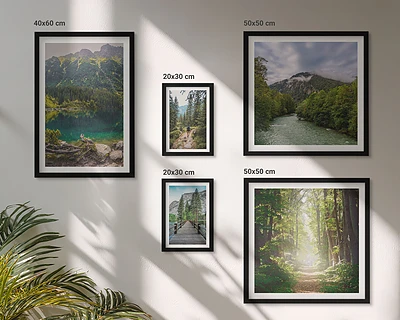 Wandbilder-Set mit Berglandschaften und Waldwegen