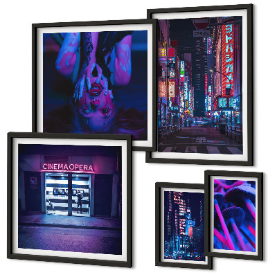 Bildergalerie-set für die wand Neonfarbene Stadtlandschaften bei Nacht