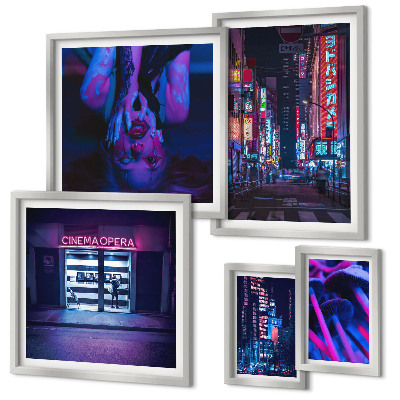 Bildergalerie-set für die wand Neonfarbene Stadtlandschaften bei Nacht