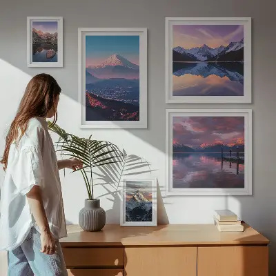 Modernes Wandbilder-Set mit malerischen Bergpanoramen und Gipfelmotiven