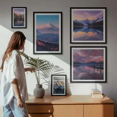 Modernes Wandbilder-Set mit malerischen Bergpanoramen und Gipfelmotiven