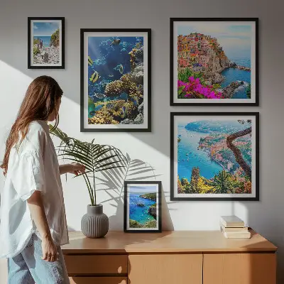 Bilderset fürs Sofa mit Motiven von Küstenlandschaften, Fischen und Stränden
