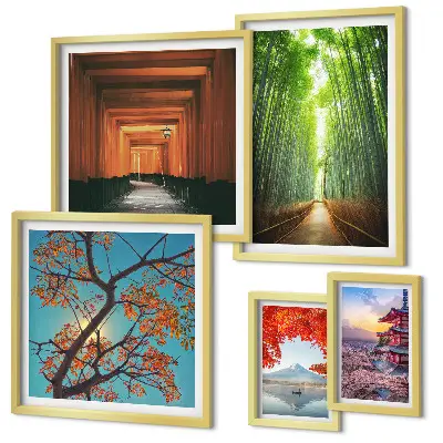 Bildergalerie-Set für die Wand mit japanischen Bambuslandschaften