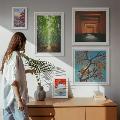 Bildergalerie-Set für die Wand mit japanischen Bambuslandschaften