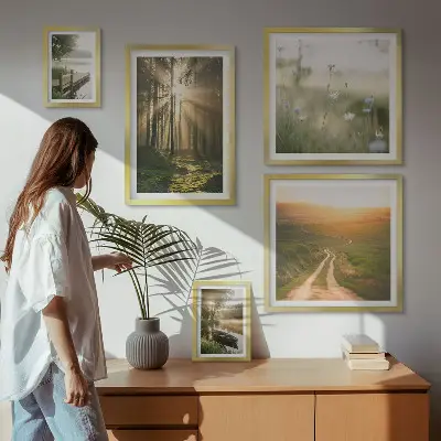 Bilderset fürs Sofa mit Waldlandschaften bei Sonne und Wasser