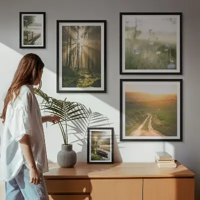 Bilderset fürs Sofa mit Waldlandschaften bei Sonne und Wasser