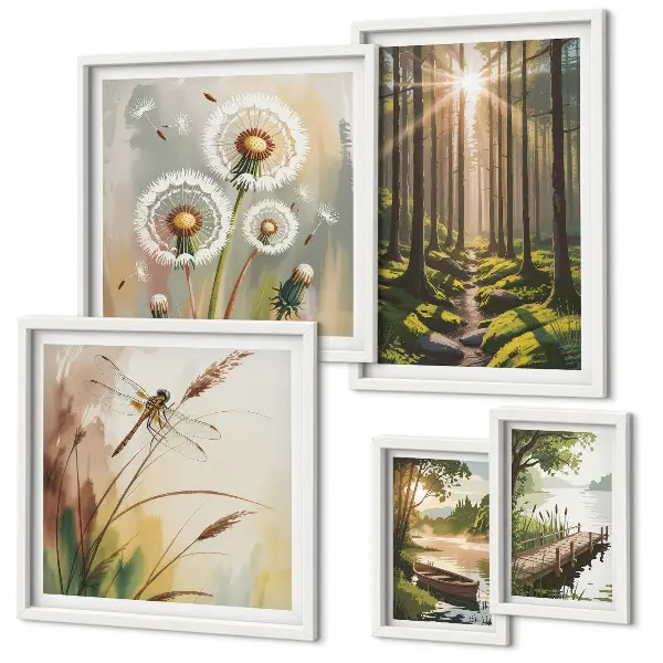 Bildergalerie-Set für die Wand mit Motiven von Waldlandschaften, Natur und Ruhe