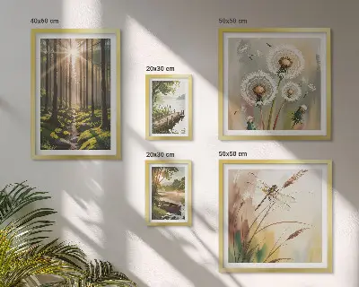 Bildergalerie-Set für die Wand mit Motiven von Waldlandschaften, Natur und Ruhe