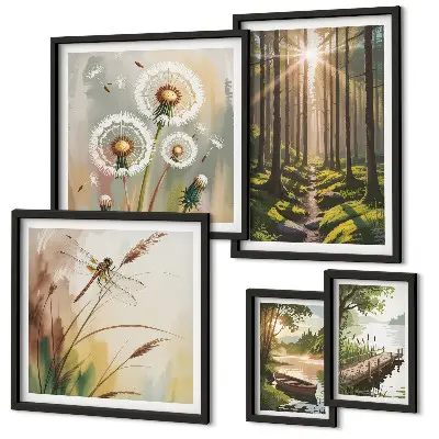 Bildergalerie-Set für die Wand mit Motiven von Waldlandschaften, Natur und Ruhe