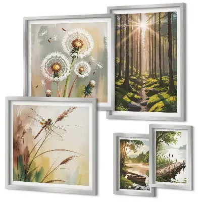 Bildergalerie-Set für die Wand mit Motiven von Waldlandschaften, Natur und Ruhe