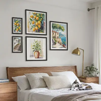 Modernes Wandbilder-Set mit Landschaften, Zitrusbäumen und Vegetation