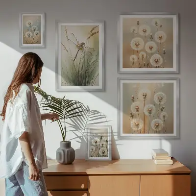 Bildergalerien-Set für die Wand mit Blumenmotiven von Libellen und Löwenzahn