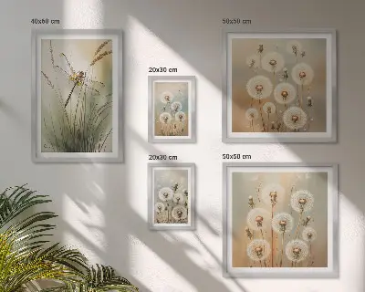 Bildergalerien-Set für die Wand mit Blumenmotiven von Libellen und Löwenzahn