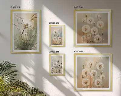 Bildergalerien-Set für die Wand mit Blumenmotiven von Libellen und Löwenzahn