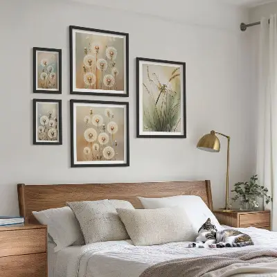 Bildergalerien-Set für die Wand mit Blumenmotiven von Libellen und Löwenzahn