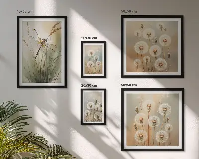 Bildergalerien-Set für die Wand mit Blumenmotiven von Libellen und Löwenzahn