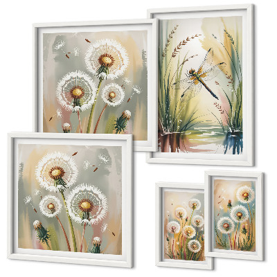 Modernes wandbilder-set Libellen mit Blumenmotiven im Naturstil