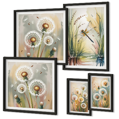 Modernes wandbilder-set Libellen mit Blumenmotiven im Naturstil
