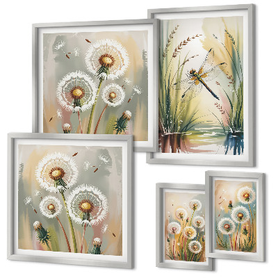 Modernes wandbilder-set Libellen mit Blumenmotiven im Naturstil