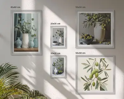 Bilderset fürs Sofa mit Motiv von grünen Oliven in einer Vase