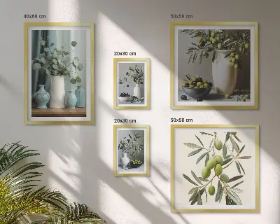 Bilderset fürs Sofa mit Motiv von grünen Oliven in einer Vase