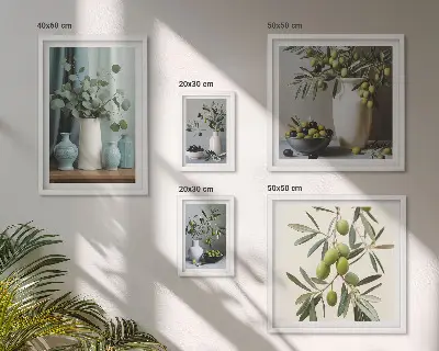 Bilderset fürs Sofa mit Motiv von grünen Oliven in einer Vase