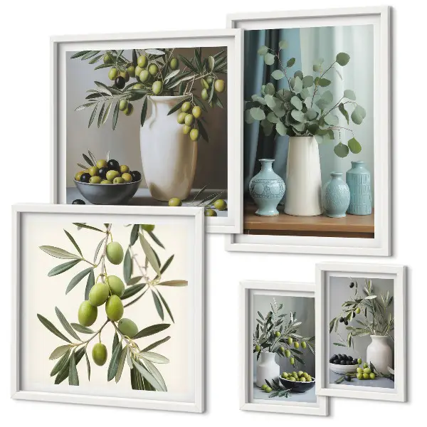 Bildergalerie-Set für die Wand mit grünen Olivenblüten im skandinavischen Stil