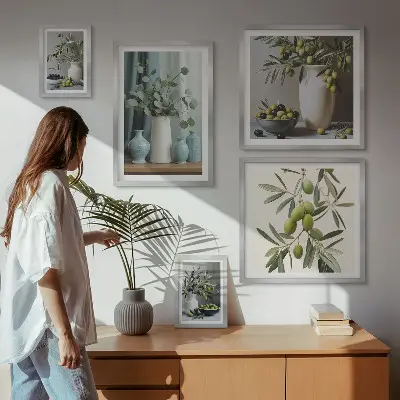Bildergalerie-Set für die Wand mit grünen Olivenblüten im skandinavischen Stil