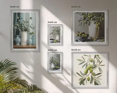 Bildergalerie-Set für die Wand mit grünen Olivenblüten im skandinavischen Stil