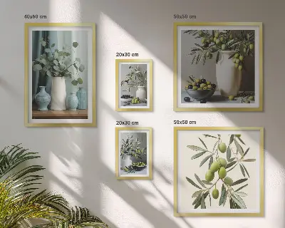Bildergalerie-Set für die Wand mit grünen Olivenblüten im skandinavischen Stil