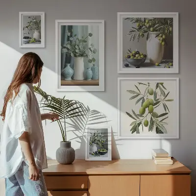 Bildergalerie-Set für die Wand mit grünen Olivenblüten im skandinavischen Stil